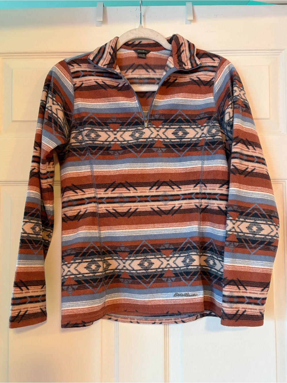 Eddie Bauer Half-Zip Aztec Fleece Sweater - Rust/Blue